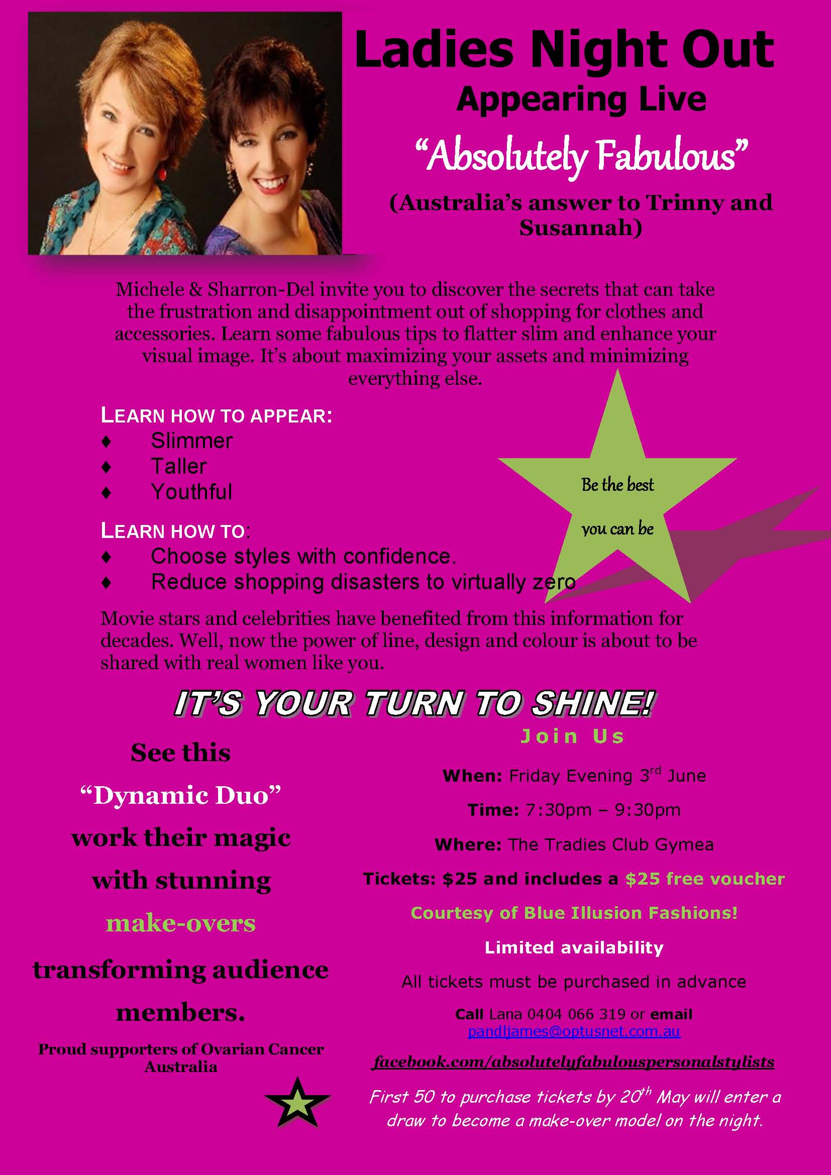 Ladies Night Out Appearing Live “Absolutely Fabulous” (Australia’s answer to Trinny and Susannah)